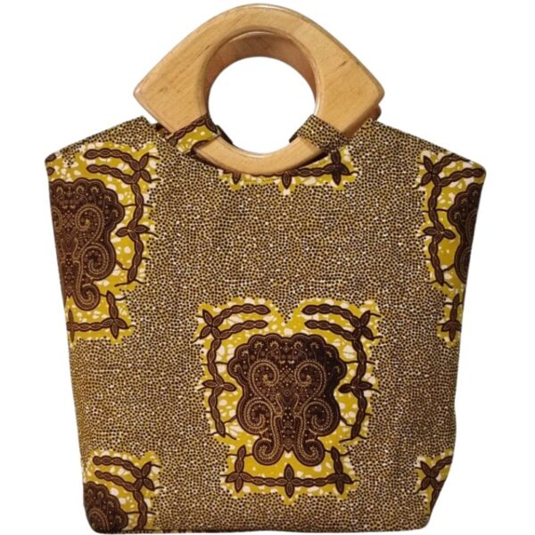 SAC À MAIN EN TISSU WAX AFRICAIN AVEC ANSE EN BOIS