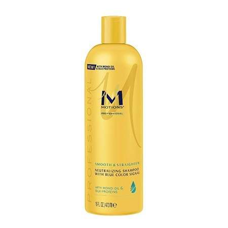Shampoing neutralisant avec signal de couleur bleue à l'huile de Monoï et de Proéines de soie MOTIONS - Cercledebene.com