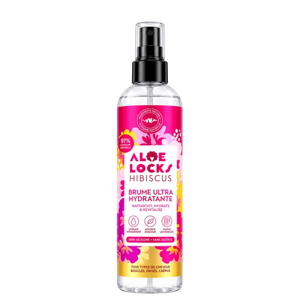 Femme aux locks vaporisant la brume hydratante Aloe Locks sur ses longueurs