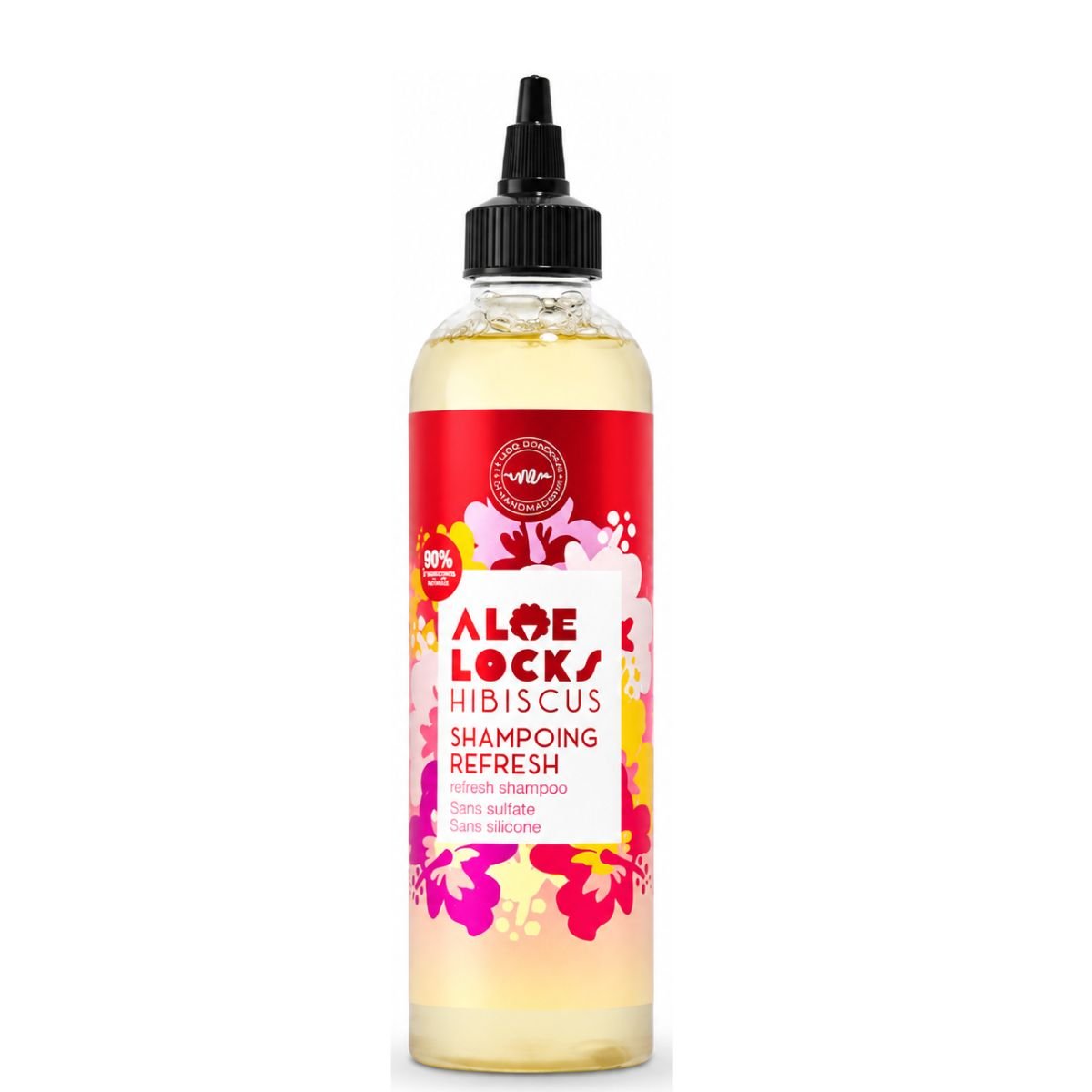 Flacon de shampoing pour locks Aloe Locks Hibiscus Refresh 250 ml sans sulfate avec bec applicateur