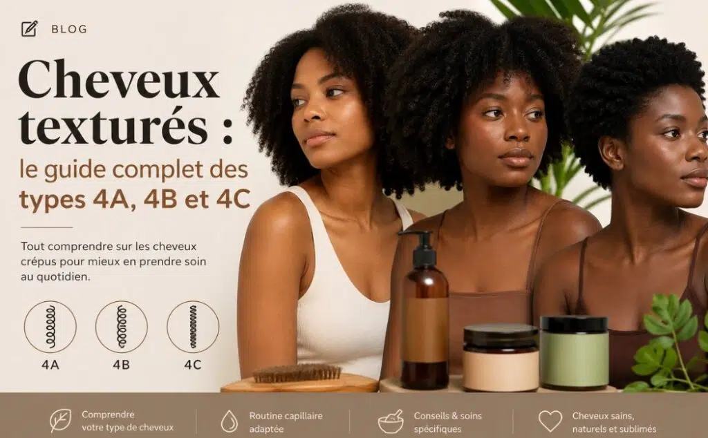 Infographie comparant les caractéristiques des types de cheveux 4A, 4B et 4C