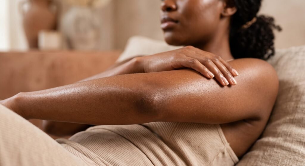 Peau noire hydratée et éclatante, routine corps peau grise