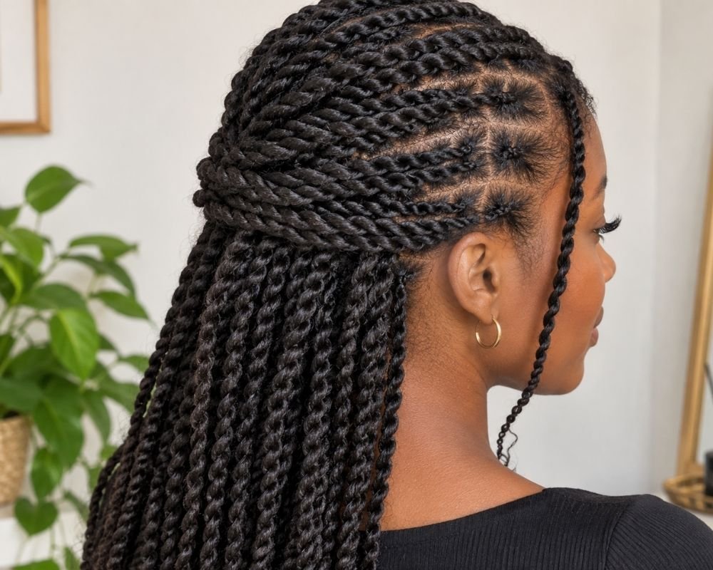 Coiffure protectrice posée sans tension sur cheveux crépus 4C