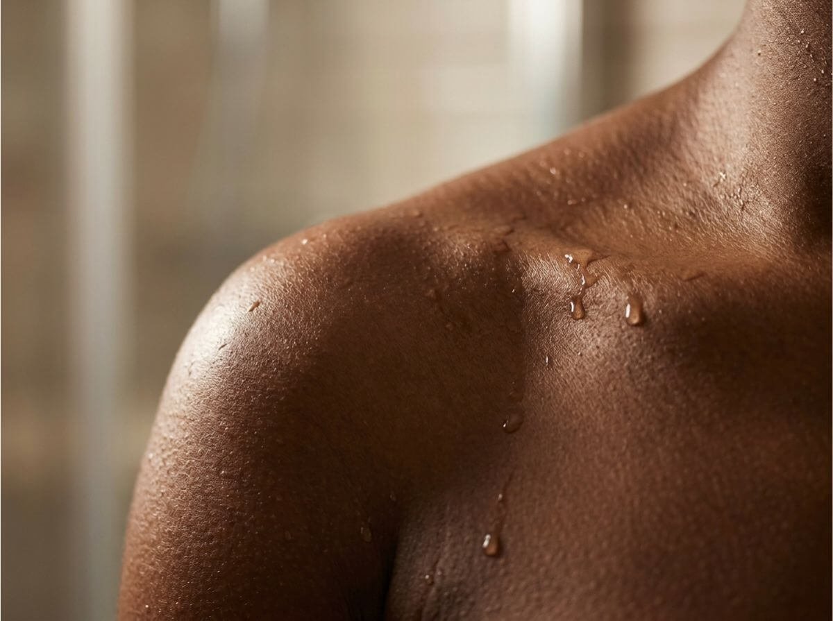 Gros plan sur le grain d'une peau noire bien exfoliée