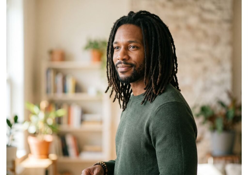 Homme avec des dreadlocks bien entretenues