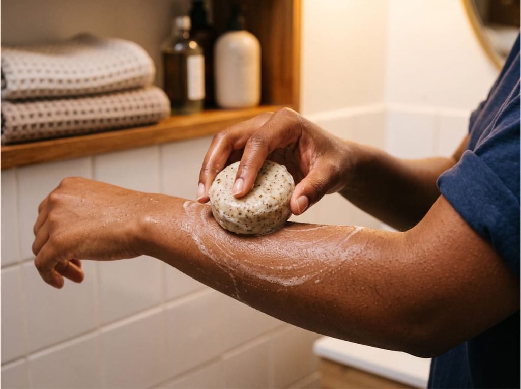 Technique de gommage en mouvements circulaires sur peau noire
