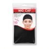 Bonnet pour perruque Wig Cap noir en sachet transparent, avec femme portant le bonnet
