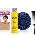 Pack pose et entretien perruque avec wig cap, laque de fixation, bonnet satin et peigne démêlant