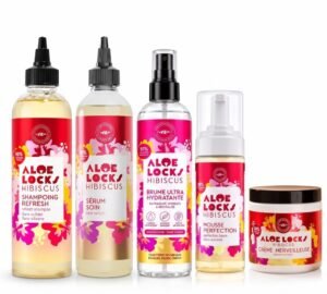 Pack routine Aloe Locks Hibiscus avec shampoing, brume, sérum, crème et mousse pour locks et tresses