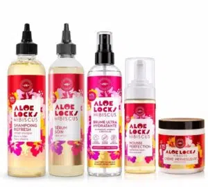 Pack routine Aloe Locks Hibiscus avec shampoing, brume, sérum, crème et mousse pour locks et tresses