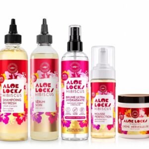 Pack routine Aloe Locks Hibiscus avec shampoing, brume, sérum, crème et mousse pour locks et tresses