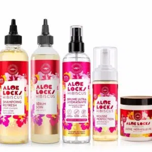 Pack routine Aloe Locks Hibiscus avec shampoing, brume, sérum, crème et mousse pour locks et tresses