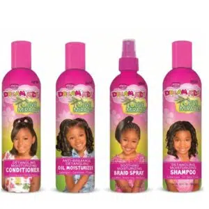 Pack routine cheveux enfants African Pride Dream Kids : shampoing, après-shampoing, spray et huile