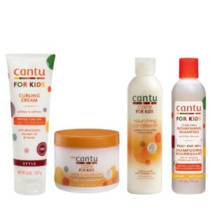 Pack routine cheveux enfants Cantu Kids : shampoing, après-shampoing, leave-in et crème de coiffage