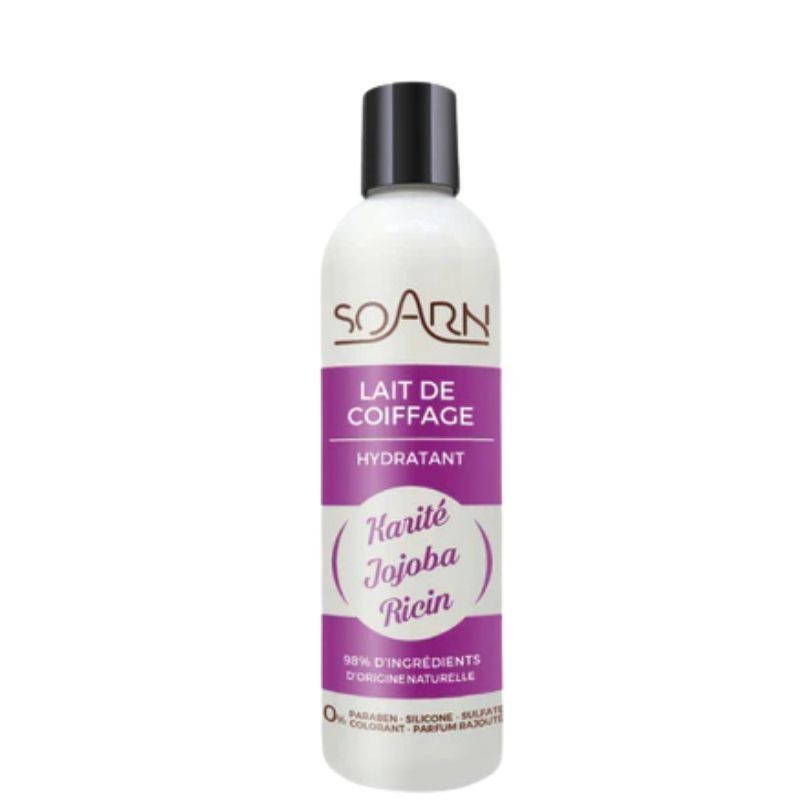 LAIT COIFFAGE HYDRATANT AU KARITÉ-JOJOBA-RICIN CHEVEUX CRÉPUS FRISÉS ET BOUCLÉS - SOARN 250ml